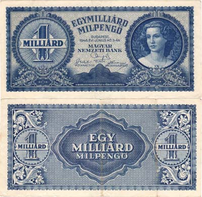 Лот №180,  Венгрия. 1000000000 (миллиард) пенго 1946 года.