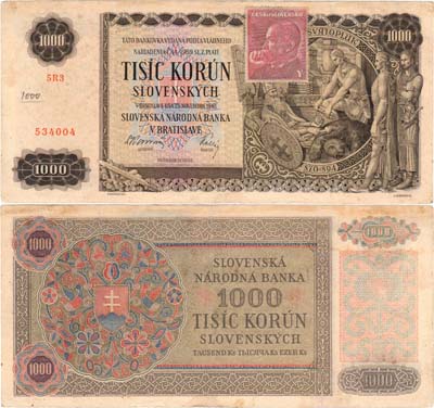 Лот №213,  Словакия. 1000 крон 1940 (1945) года. Марка.