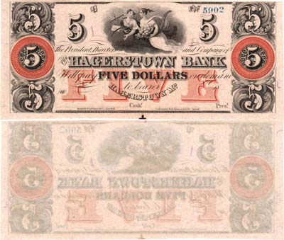 Лот №214,  США. Банк Хагерстоуна (Hagerstown) 5 долларов 1855-1899 гг.