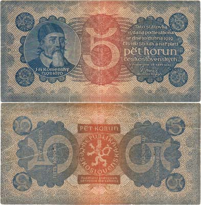 Лот №227,  Чехословакия. 5 крон 1921 года.