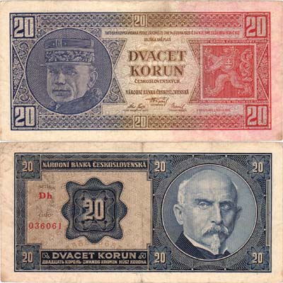 Лот №228,  Чехословакия. 20 крон 1926 года.