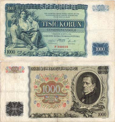 Лот №231,  Чехословакия. 1000 крон 1934 года. SPECIMEN.
