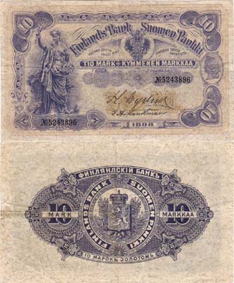 Лот №3,  Российская империя. Великое Княжество Финляндское. 10 марок золотом 1898 года.