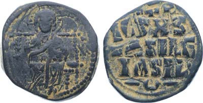 Лот №102,  Византийская империя. Василий II. Анонимный Фоллис 1050-1060 гг.