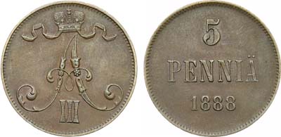 Лот №1424, 5 пенни 1888 года.
