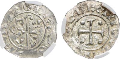 Лот №171,  Нидерланды. Утрехтское епископство. Князь-епископ Бернольд. Денарий (пеннинг) 1027-1054 гг. В слабе CPRC MS 62.