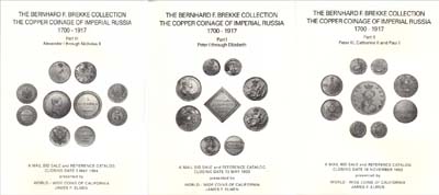 Лот №2377,  James F. Elmen. Комплект из 3 аукционных каталогов. The Bernhard F. Brekke Collection. The Copper Coinage of Imperial Russia 1700-1917. Части I, II и III.