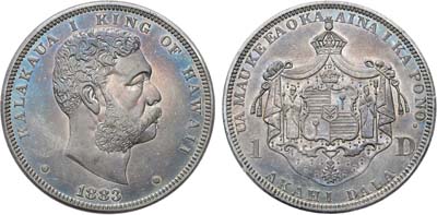 Лот №253,  Гавайи. Королевство. Король Калакауа. 1 доллар 1883 года.