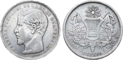 Лот №254,  Гватемала. Республика. 1 песо 1871 года.