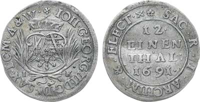 Лот №262,  Германия. Курфюршество Саксония. Альбертинская линия. Курфюрст Иоанн Георг III. 1/12 талера 1691 года (IK).