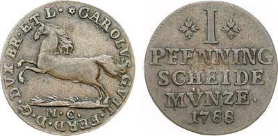Лот №273,  Германия. Княжество Брауншвейг-Люнебург. Князь Карл Вильгельм Фердинанд Брауншвейгский. 1 пфеннинг 1788 года.