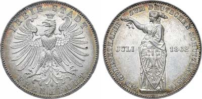 Лот №280,  Германия. Вольный имперский город Франкфурт. Талер 1862 года. В память стрелкового фестиваля.