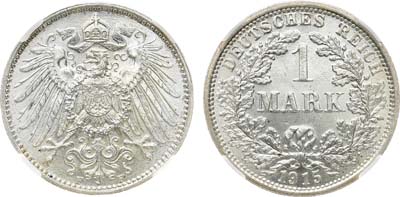 Лот №305,  Германия. Империя. Император Вильгельм II. 1 марка 1915 года. В слабе Слаб РФ MS 65.