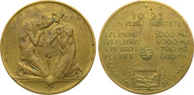 Лот №309,  Германия. Веймарская республика. Медаль 1923 года. В память о гиперинфляции в Германии. Страдания немецкого народа.