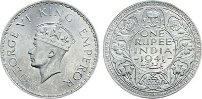 Лот №335,  Индия. Британская колония. Король Георг VI. 1 рупия 1941 года.