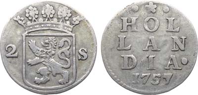 Лот №371,  Республика Соединённых провинций Нидерландов. Провинция Голландия. 2 стювера 1757 года.
