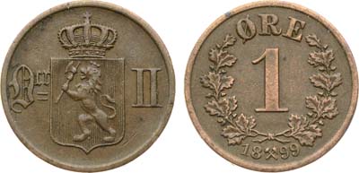 Лот №372,  Норвегия. Королевство. Король Оскар II. 1 эре 1899 года.