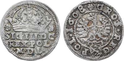 Лот №379,  Речь Посполитая. Король польский и великий князь литовский Сигизмунд III Ваза. 1 коронный грош 1608 года.
