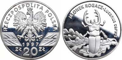 Лот №416,  Польша. Третья республика. 20 злотых 1997 года. Жук-олень.