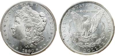 Лот №432,  США. 1 доллар 1880 года. S. В слабе PCGS MS 64.