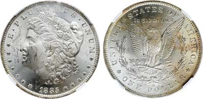 Лот №435,  США. 1 доллар 1885 года. В слабе NGC MS 64.