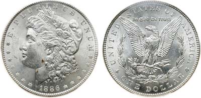 Лот №436,  США. 1 доллар 1886 года. В слабе PCGS MS 64.