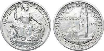 Лот №438,  США. 1/2 доллара (50 центов) 1935 года. Калифорнийская Тихоокеанская международная выставка в Сан-Диего.