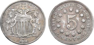 Лот №441,  США. 5 центов 1868 года.