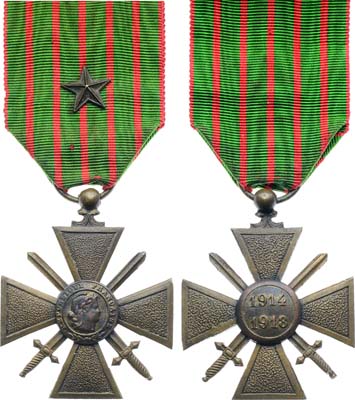 Лот №486,  Франция. Военный крест с бронзовой звездой 1914-1918 гг.