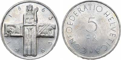 Лот №504,  Швейцария. Конфедерация. 5 франков 1963 года. 100 лет Красному Кресту.