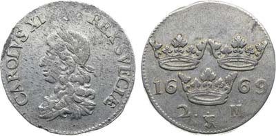 Лот №506,  Швеция. Королевство. Король Карл XI. 2 марки 1669 года.