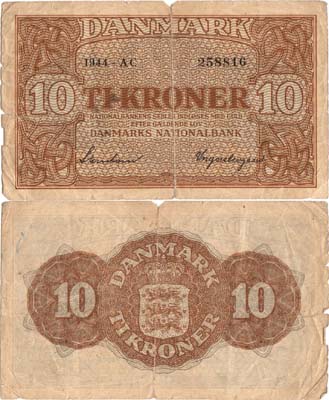 Лот №421,  Дания. Королевство. 10 крон 1944 года.