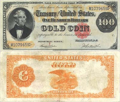 Лот №460,  США. Золотой сертификат Казначейства Соединенных Штатов. 100 долларов 1882 года.