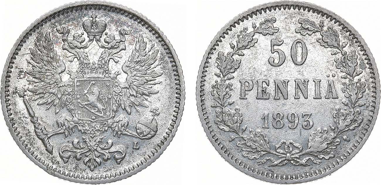 Лот №1316, 50 пенни 1893 года. L.