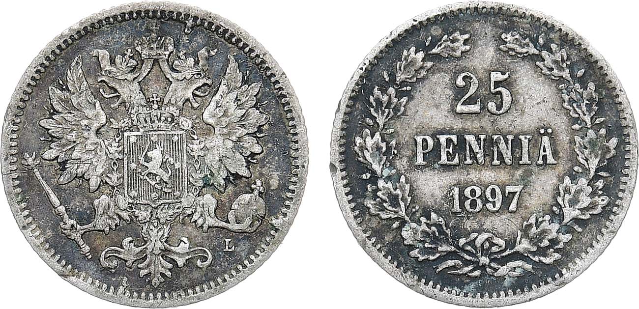 Лот №1343, 25 пенни 1897 года. L.