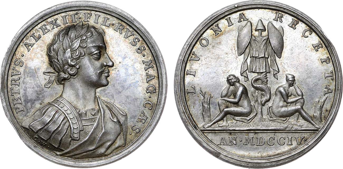 Лот №668, Медаль 1704 года. В память завоевания Лифляндии.
