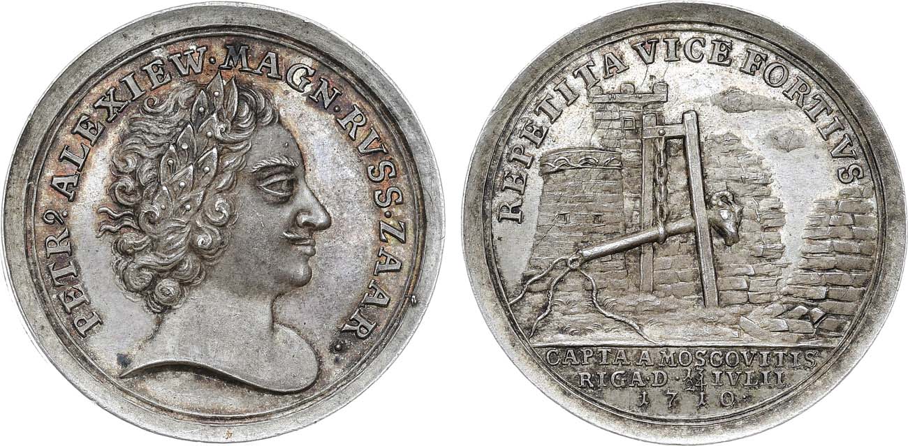 Лот №679, Медаль 1710 года. В память взятия Риги.