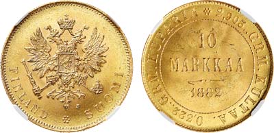 Лот №1308, 10 марок 1882 года. S. В слабе NGC MS 65.
