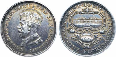 Лот №174,  Австралия. Король Георг V. Флорин 1927 года. Открытие здания парламента в Канберре.