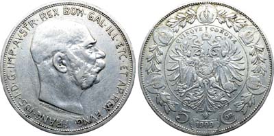 Лот №183,  Австрия. Император Франц Иосиф I. 5 крон 1909 года.