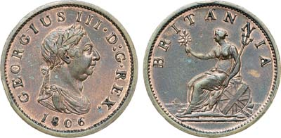 Лот №214,  Великобритания. Король Георг III. 1 пенни 1806 года.