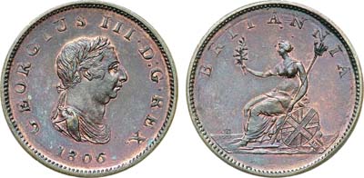 Лот №215,  Великобритания. Король Георг III. 1/2 пенни 1806 года.