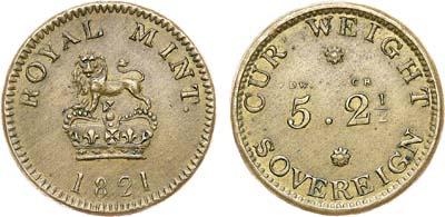 Лот №217,  Великобритания. Король Георг IV. Экзагий (в весе 1 соверена) 1821 года, с корректировкой веса.