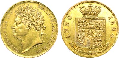 Лот №219,  Великобритания. Король Георг IV. 1/2 соверена 1824 года.