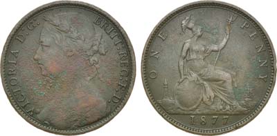 Лот №220,  Великобритания. Королева Виктория. 1 пенни 1877 года.