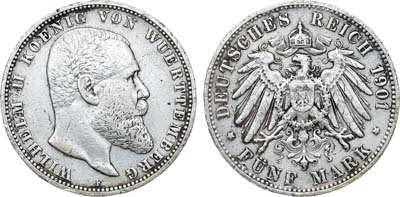 Лот №252,  Германия. Империя. Королевство Вюртемберг. Король Вильгельм II. 5 марок 1901 года.