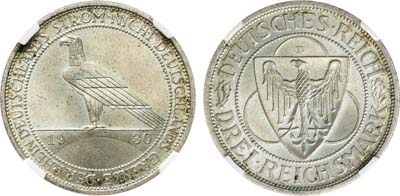 Лот №281,  Германия. Веймарская республика. 3 рейхсмарки 1930 года. В слабе NRG MS 65.