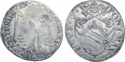 Лот №314,  Италия. Папское государство. Папа Пий V. Тестон 1566-1572 гг. Победа над турками.