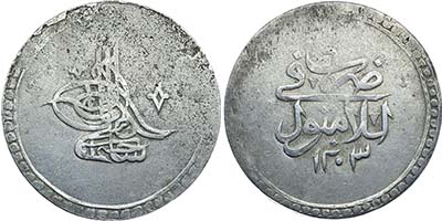 Лот №384,  Османская империя. Султан Селим III. 2 куруша 1795 года (1203 г.х.).