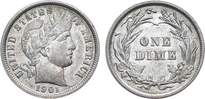 Лот №444,  США. Дайм (10 центов) 1901 года.